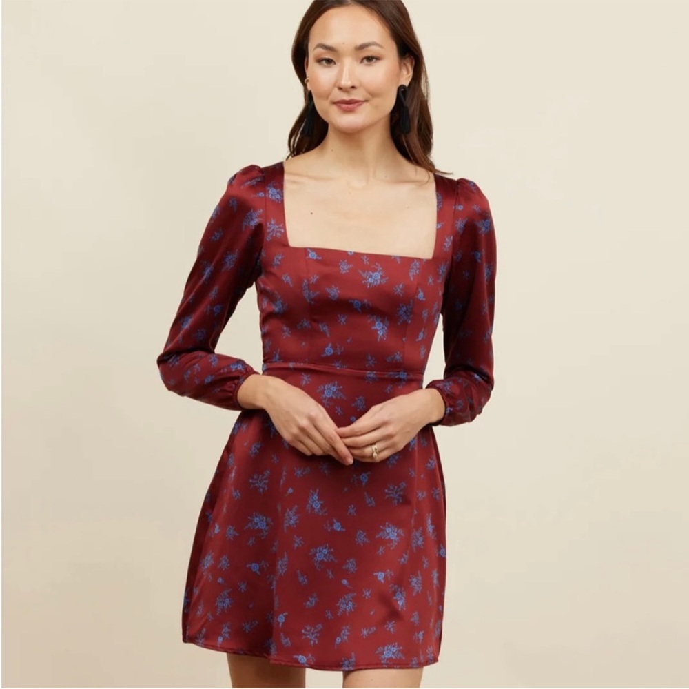 Park and Fifth Harper red floral long sleeve satin Mini Dress size extra large